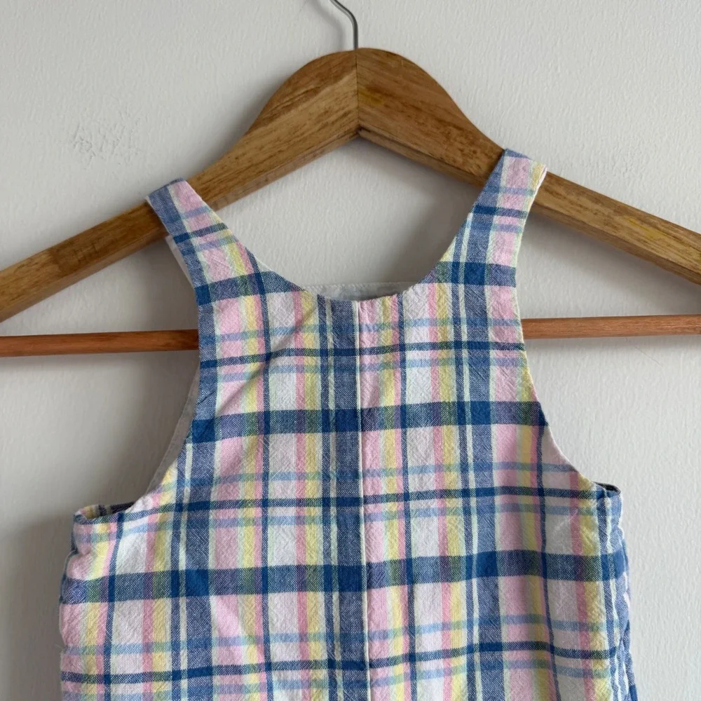 Janie and Jack Baby Blue and‎ Pink Plaid Shortalls Size 6-12 Months